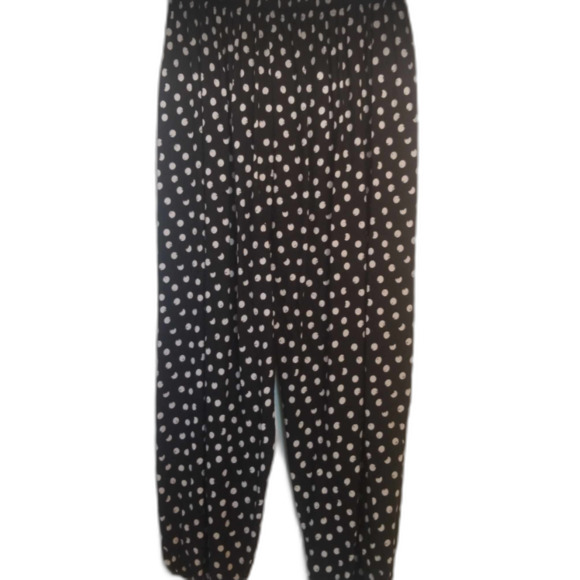 ONE SIZE Boho Black w/ White Polka Dots Rayon Wide Leg Flowy Palazzo Pants - Picture 10 of 12